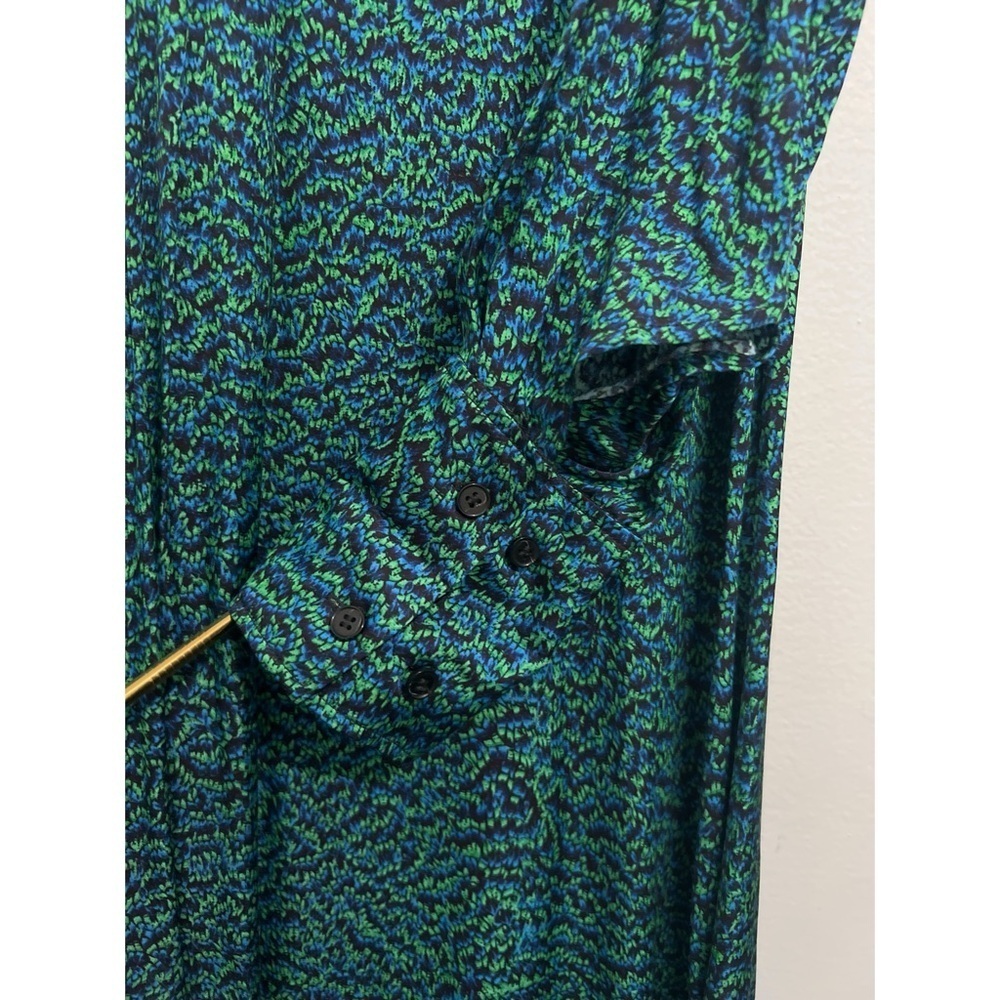 COS Shirt Dress Women’s 2 Teal Black Marble Printed Midi Rayon Long Sleeve - Picture 10 of 14
